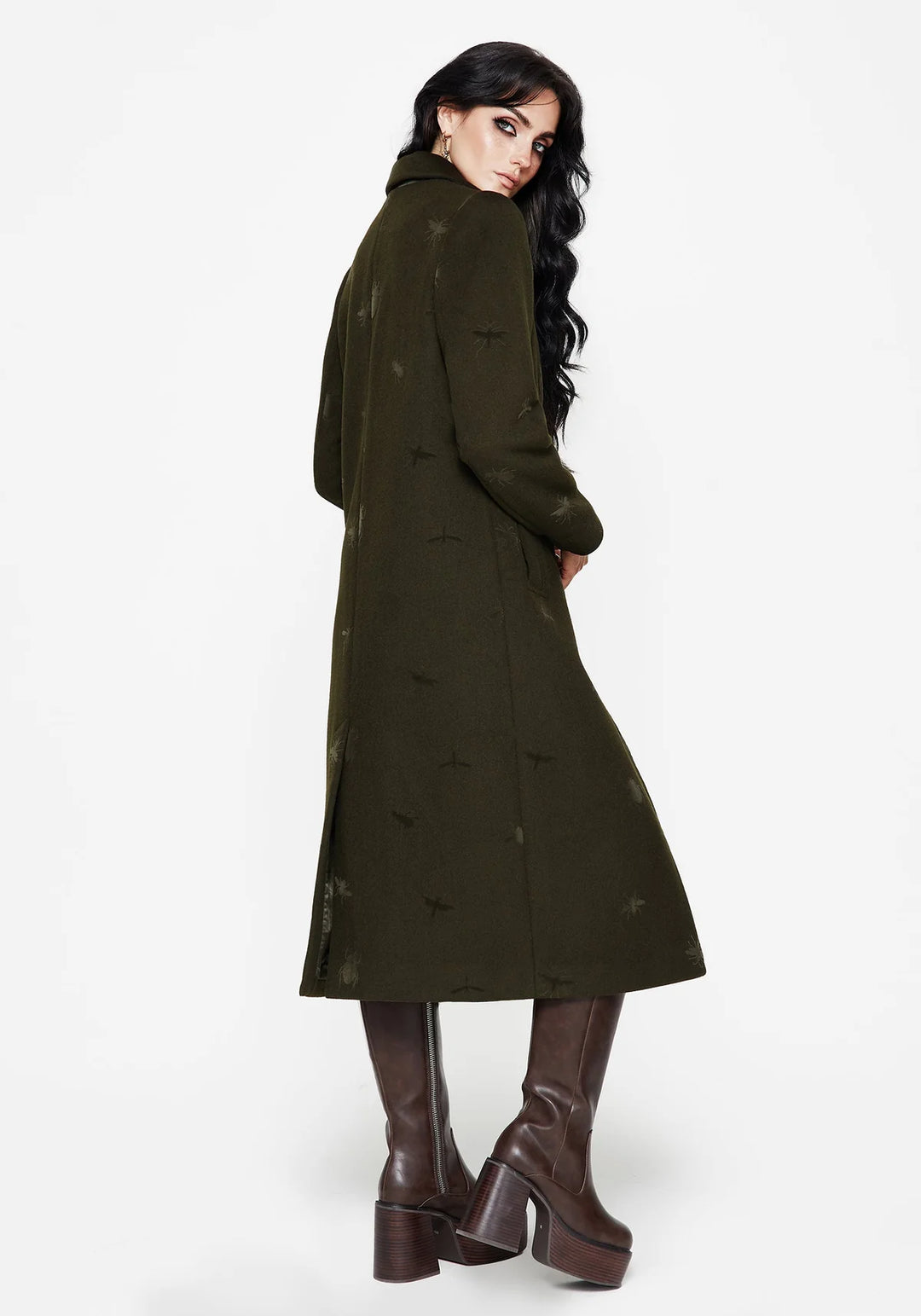 Evelyn Wool-Blend Bug Embossed Longline Coat