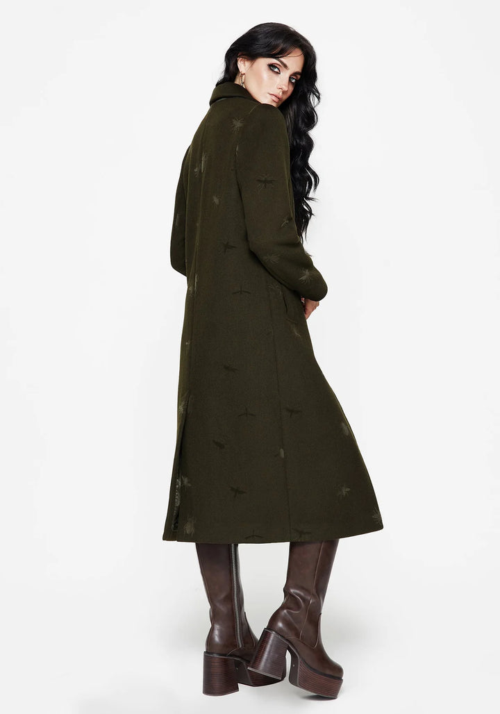 Evelyn Wool-Blend Bug Embossed Longline Coat