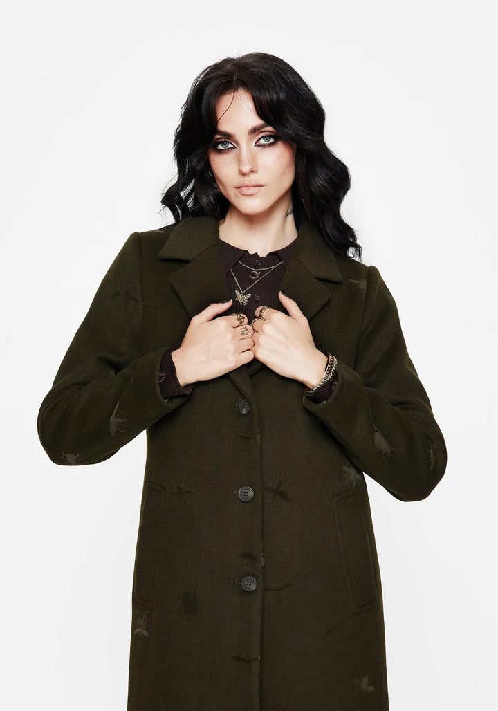 Evelyn Wool-Blend Bug Embossed Longline Coat