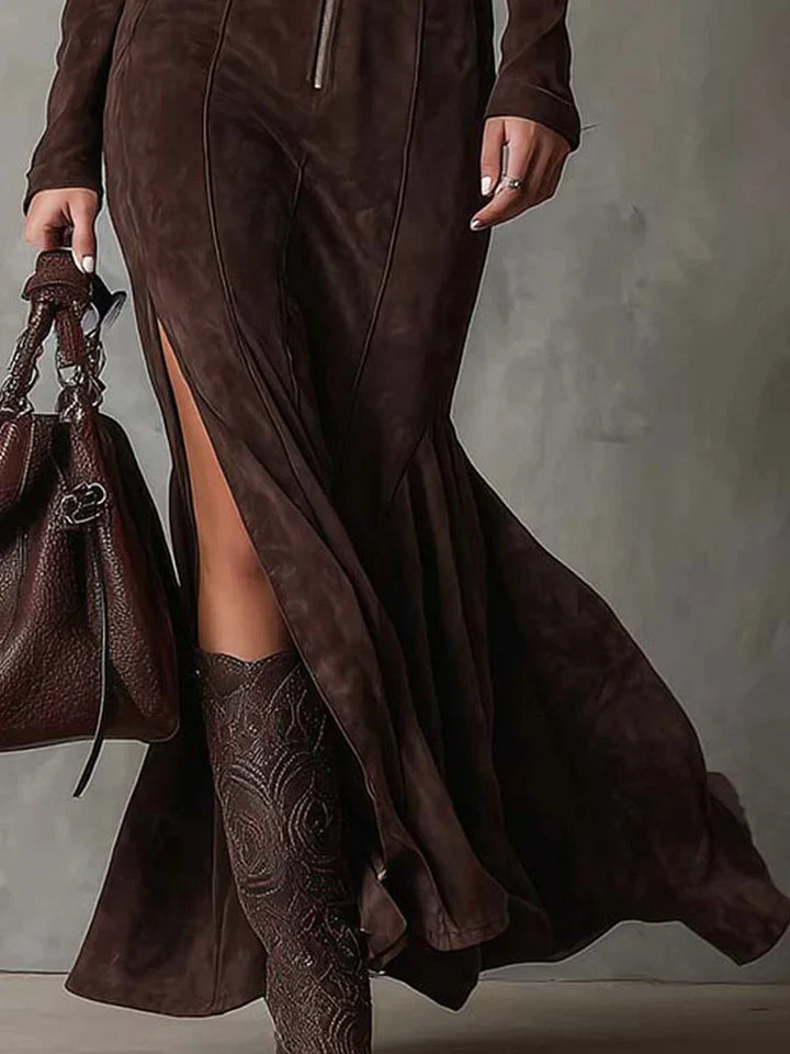 Lusy™| Vintage brown maxi dress with zipper