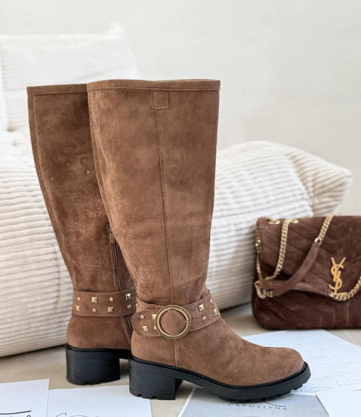 Arlena Choco Suede Wide Calf Boots