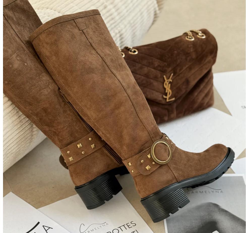 Arlena Choco Suede Wide Calf Boots