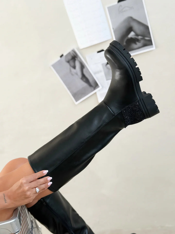 Elara Black Suede Lug Sole Boots