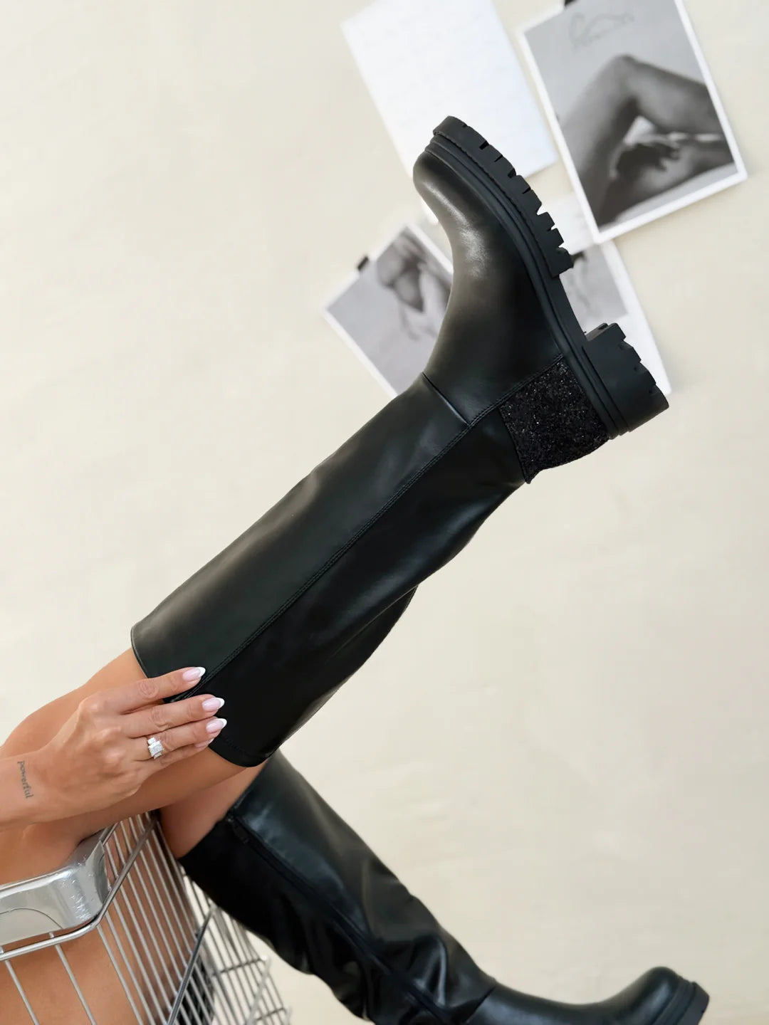 Elara Black Suede Lug Sole Boots