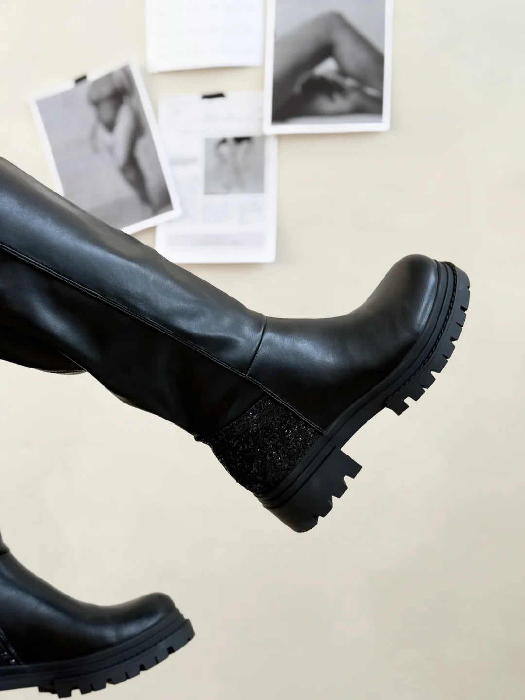 Elara Black Suede Lug Sole Boots