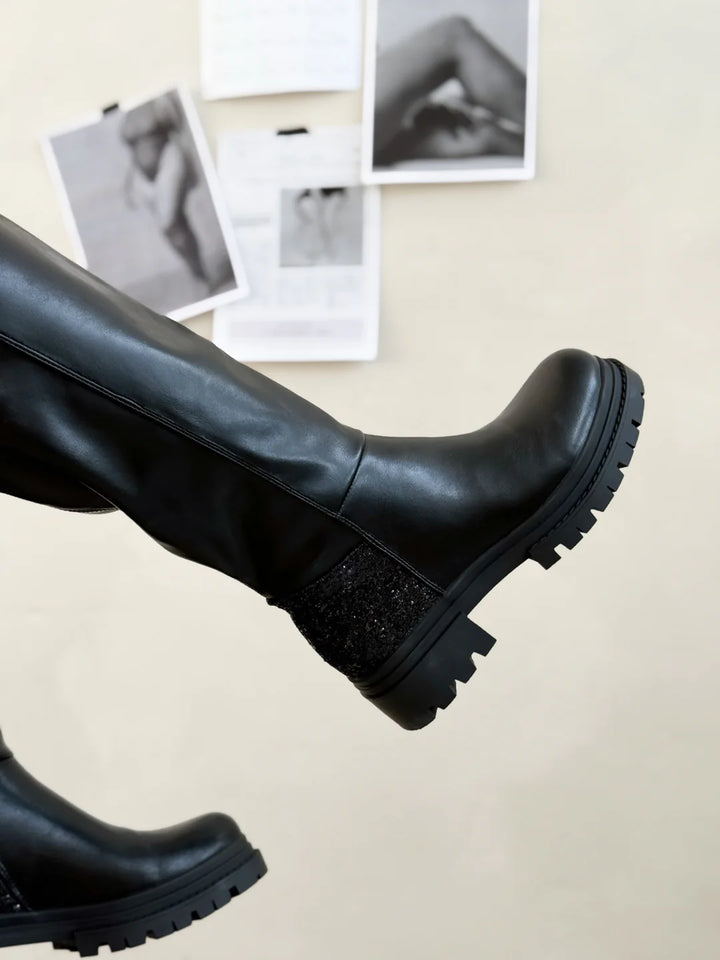 Elara Black Suede Lug Sole Boots